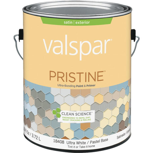 Valspar Pristine 100% Acrylic Paint & Primer Satin Exterior House Paint, Ultra White/Pastel Base, 1 Gal.