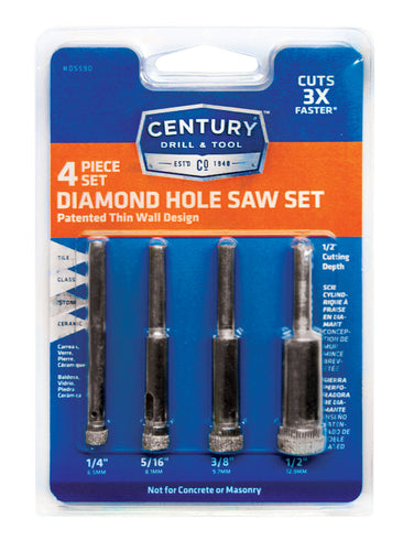 Century Drill And Tool 4 Piece Diamond Hole Saw Set