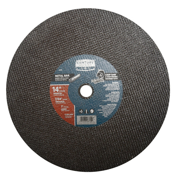 Century Drill And Tool Abrasive Saw Blade 14″ Diameter 7/64″ Thickness 1″ Arbor Type 1a Bar Cutter (08715)