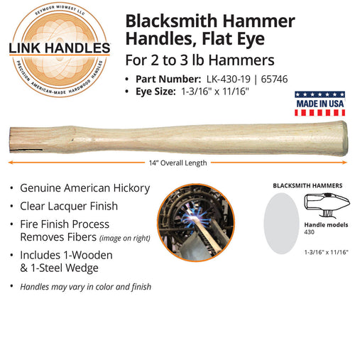 Seymour Link Handles 14 engineer's or blacksmith's hammer Handle, flat eye, for 2 to 3 lb. hammers