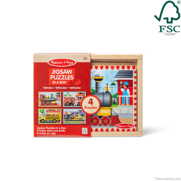 Melissa & Doug Wooden Jigsaw Puzzles in a Box Vehicles