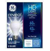 GE Lighting 63007 Energy Efficient Reveal Halogen Light Bulb 43 Watt (60 Watt Equivalent) 120 Volt